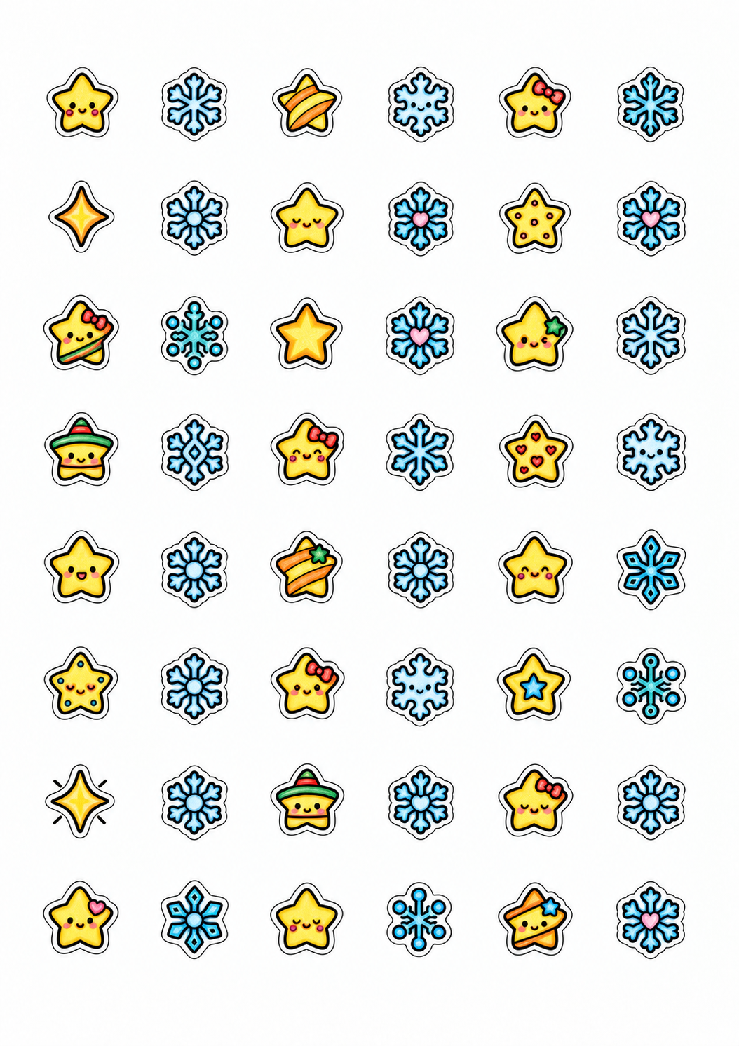 Cartela 06 já pintada em cores, só com estrelinhas e flocos de neve