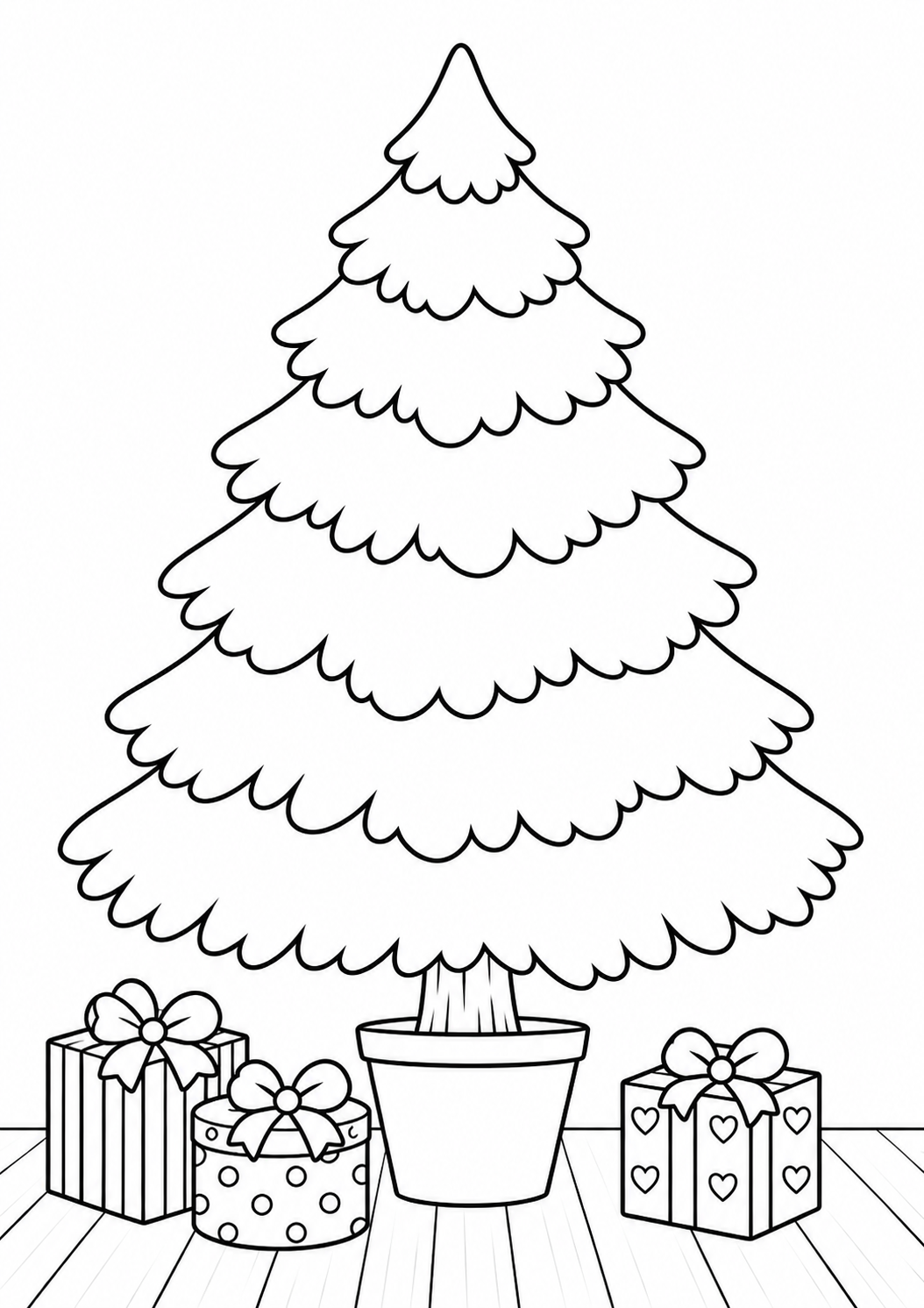 A árvore de traço largo: árvore de Natal em preto e branco para colorir